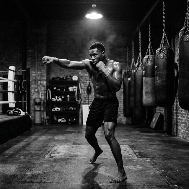 Boxer training in gym