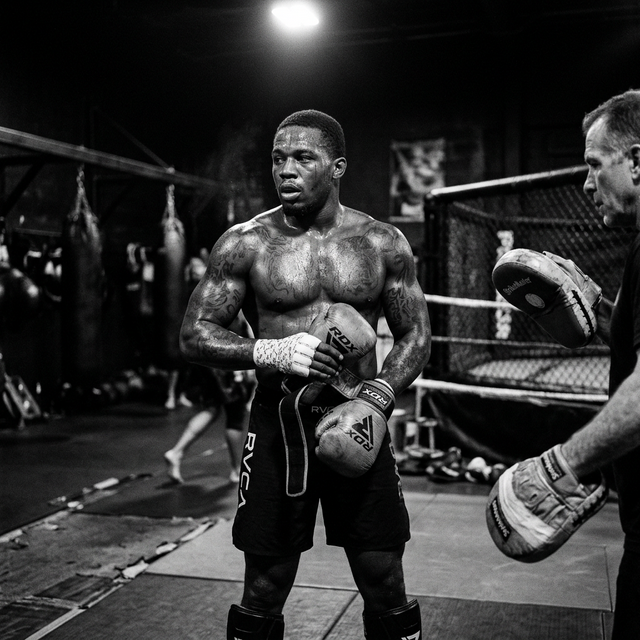 MMA fighter with sparring gloves